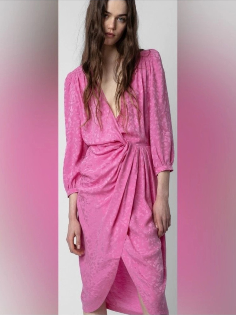 NWTs Zadig and Voltaire Silk Jacquard Drape Dress in Tulip Pink Sz XS $698 MSRP